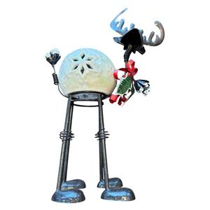 Pier 1 Imports Christmas Reindeer Candle‎ Holder Ceramic Lantern Metal Legs